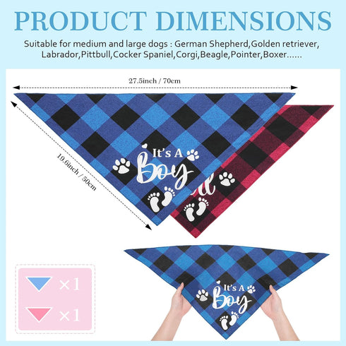 2 LEIFIDE Pieces Gender Reveal Baby Announcement It's a Girl or It's a Boy Dog Bandana Pregnancy Plaid Triangle Pet