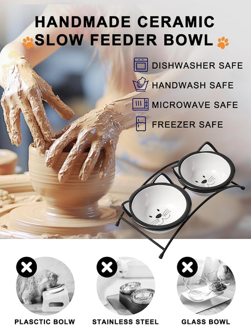 Y YHY Raised Cat Bowls, 12 oz Ceramic Elevated Food and Water Dishes with Stand, Dishwasher Safe for Cats and Small Dogs