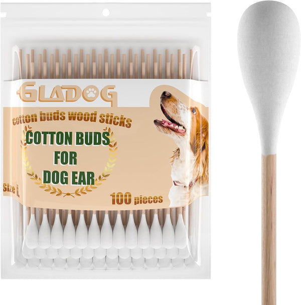 GLADOG 6 Inch Professional Large Cotton Buds for Dogs, Specially Designed with Wood Handle for Safe Use