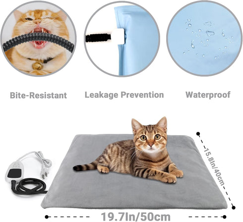Pet Heating Pad for Dogs and Cats, Temperature Adjustable Heated Bed with Timer and Overheating Protection