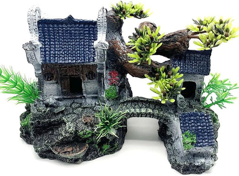 Classical Lifelike Chinese Landscape Resin Aquarium Castle Decorations, Fish Tank Ornaments (River)