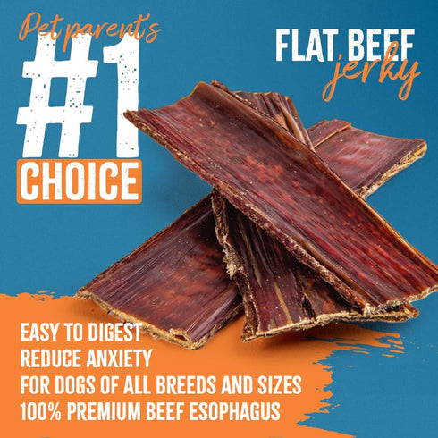6-Inch 15 Pack Flat Beef Jerky for Dogs | Single-Ingredient Esophagus Chews | All-Natural, High-Protein, Grain-Free