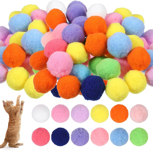 Ouligay 50 PCS Silent Cat Pom Pom Balls 1.2 Inch Soft Cat Toys