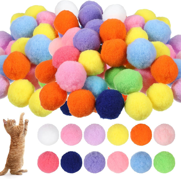Ouligay 50 PCS Silent Cat Pom Pom Balls 1.2 Inch Soft Cat Toys