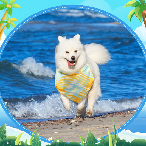 Geyoga 60 Summer Pcs Plaid Dog Bandanas Bulk Hawaiian Pet Scarf Bibs Adjustable Washable Kerchief Seasonal Pet Grooming