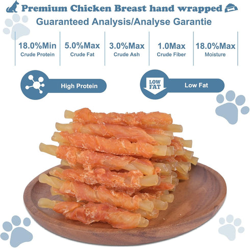 Dog Treats Soft Chews Rawhide Free Chicken Wrapped Cod Sticks, Puppy Training Snacks Dog Chews 0.5lb/227g