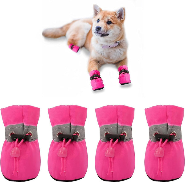 YAODHAOD 4PCS Dog Shoes for Hot Pavement, Anti-Slip Sole & Reflective Straps for Small Medium Dogs (Pink, Size: 4)
