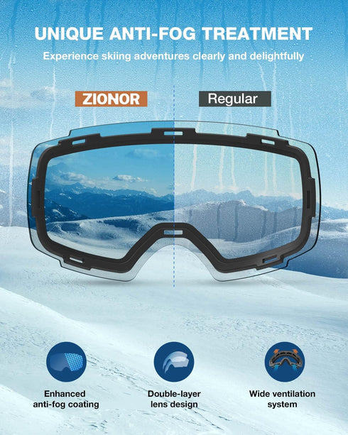 ZIONOR X4 Ski Goggles with Magnetic Lens - Snowboard Goggles for Men and Women, Anti-fog UV Protection