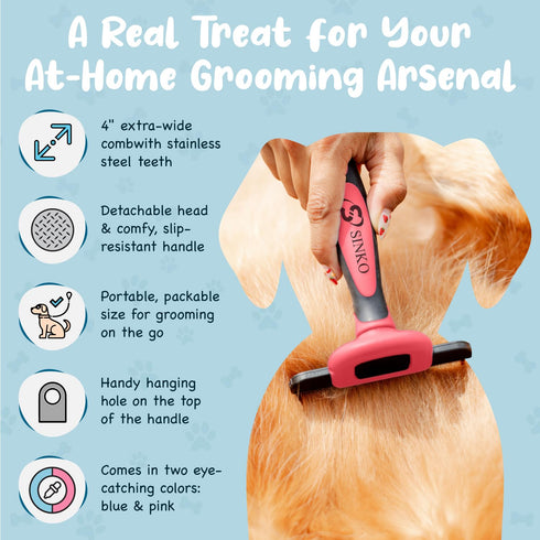Sinko Deshedding Dog Brush, Professional Dog Deshedding Tool, Cat Deshedding Brush, Pet Hair Remover for Cats and Dogs
