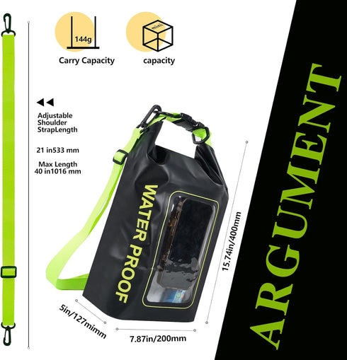 IP68 Waterproof Dry Bag, 2L - Roll Top Waterproof Pool Bag with Phone Pouch, Boating & Kayak Accessories (Black)