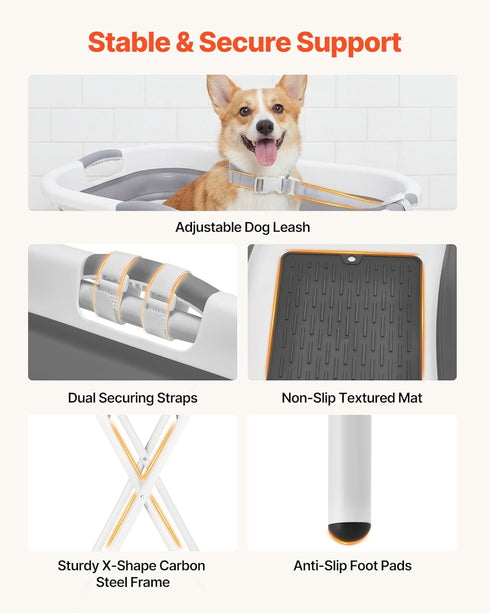 2 1 VEVOR Dog Bathtub, Elevated Dog Bath Tub, in Collapsible Pet Bathing Grooming Wash Station, Portable Foldable