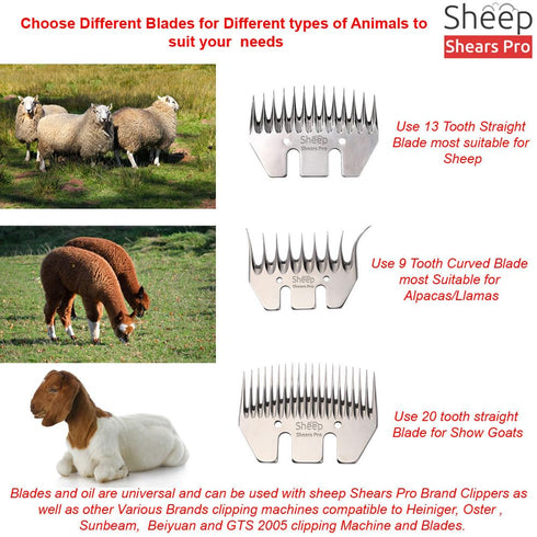 Clipper Blades 13 Tooth Straight Blade Replacement - Universal Sheep Cutter Blades Set with 2 x Oil Lubricant