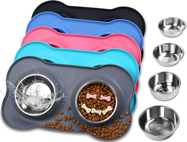 VIVAGLORY Dog Bowls, Stainless Steel Cat Puppy Water Bowls with Non-Spill Skid Resistant Silicone Mat