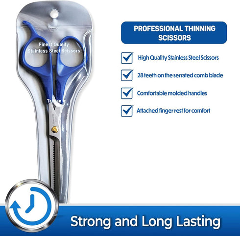 PET MAGASIN Professional Thinning Shears, Pet Thinning Scissors with Toothed Blade, Blue Grooming Tool