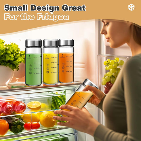 SIEROZUR Juice Bottles - 6 Pack Wide Mouth Glass Bottles with Lids for Juicing, 12oz, BPA Free