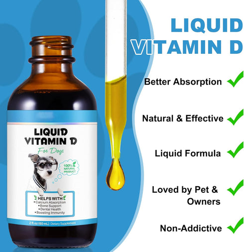 FSLHCY 2 Oz Immune Dog Vitamins D Supplements Fl Liquid Vitamin D for Dogs Strong Bones& Structural Support, Promote
