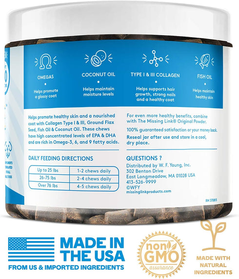 60ct The Missing Link Collagen Care Skin & Coat Soft Chews - Daily Hair Growth, Healthy Skin & Strong Nails Support