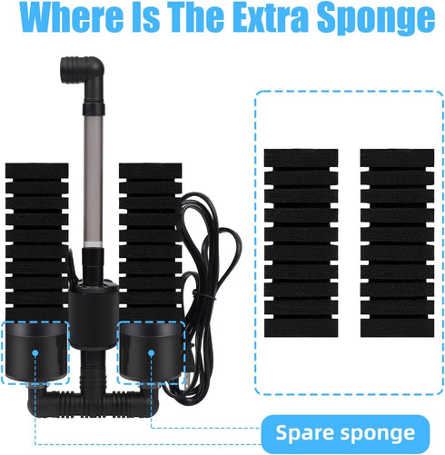 2 40Gal AQUANEAT Aquarium Electric Sponge Filter for Fish Tank, with Pump, with Extra Sponges, Middle up