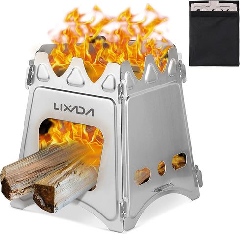 Lixada Lightweight Folding Camping Wood Stove, Portable Stainless Steel for Outdoor Use