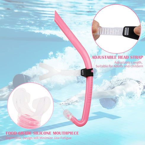 Swim Snorkel for Lap Swimming, Front Mounted Training Gear with Comfortable Head Pads and Silicone Mouthpiece