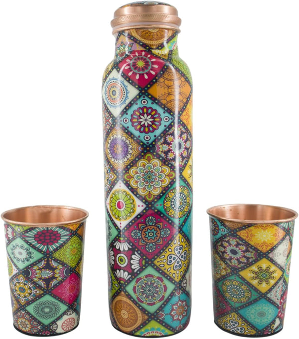 HealthGoodsIn Pure Copper Water Bottle Set with 2 Tumblers, Eco-Friendly Ayurvedic Benefits with GIFT PACKAGING -