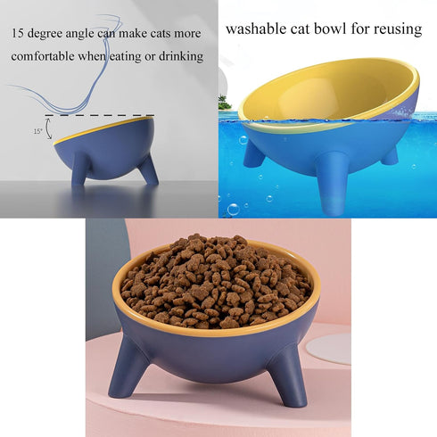 Tilted Cat Bowl 15° Slanted Non-Slip Raised Pet Food Bowl with Triangular Stand for Small Pets, 9.2 Ounces