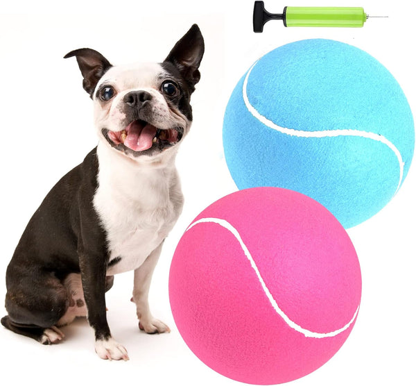 Giant Tennis Ball for Dogs - 2 Pack 9.5 Inch Pink and Blue Inflatable Jumbo Tennis Ball for Interactive Play