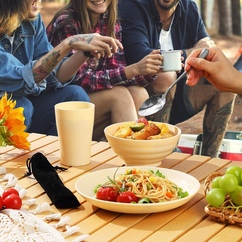 Kyraton Camping Utensils - Mess Kit for Travel, Picnic & Outdoor, Includes Knife, Spoon, Fork, Cup, Bowl & Plate