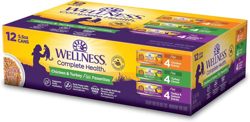 Wellness Complete Health Chicken & Turkey Pate Favorites Variety Pack, 5.5 Oz Can (Pack of 12)