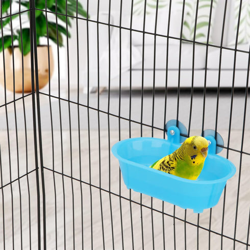 Hypeety Bird Bath with Mirror, Portable Bird Bathroom for Pet Parrots, Bathing Tub Accessories (Blue-Bird Bathtub)