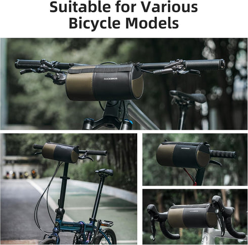 ROCKBROS Bike Handlebar Bag with Shoulder Strap for Bicycle Storage, Suitable for Road, Mountain, and Gravel Bikes