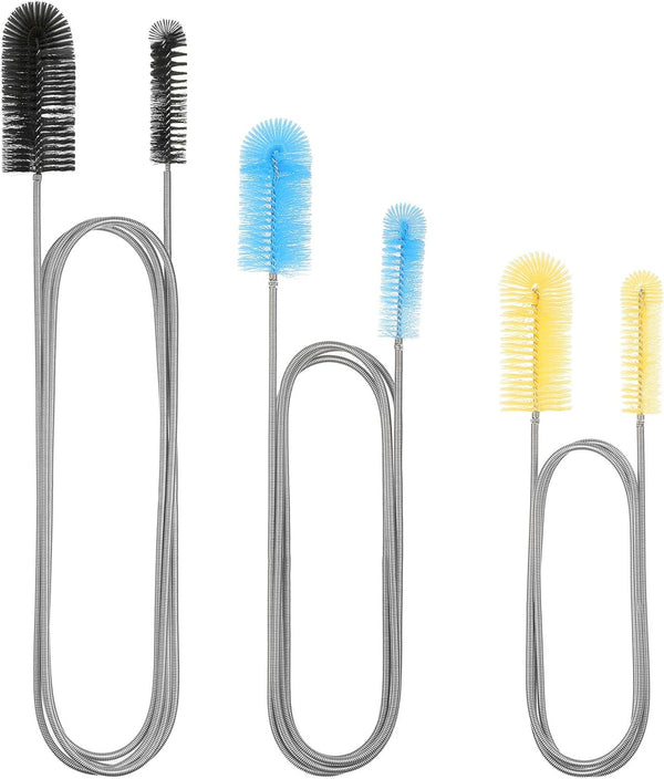 3 Pieces Aquarium Filter Hose Brush, Stainless Flexible Tube Cleaning Long Brush for Fish Tank, 3 Color Options