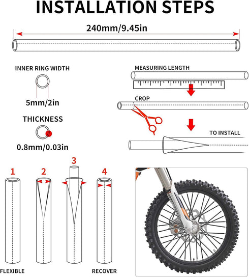 PSLER 72 PCS Black Spoke Skins, Spoke Covers Trim Wrap Decoration Protector for Motorcycle Motocross