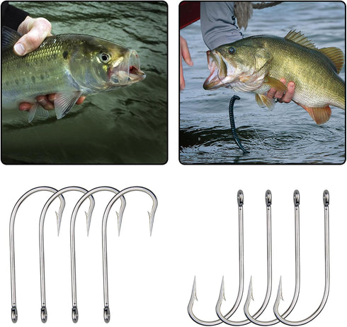 Saltwater Fishing Hooks Set, Stainless Steel O'Shaughnessy Forged Long Shank Hooks for Saltwater Freshwater