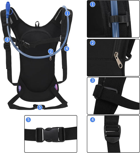Hydration Backpack Pack - 2L Hydration Bladder, Lightweight Water Backpack for Women Men Running, Riding