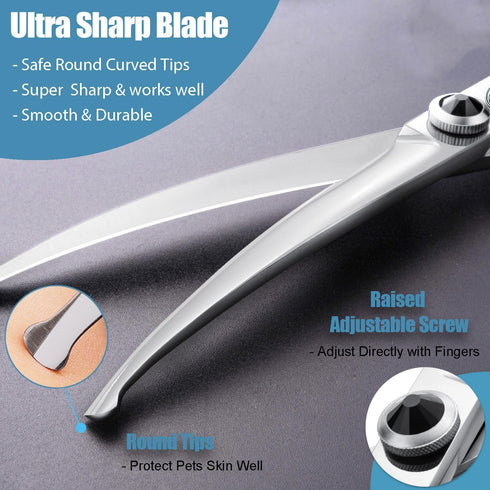6.5" Downward Curved Dog Grooming Scissors, Safety Round Tips Shears for Grooming Face and Paws for Dogs & Cats
