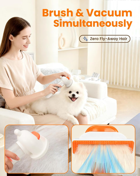 4-in-1 Vacuum Dog Brush for Shedding, Self-Cleaning Slicker & Undercoat Rake, Deshedding Grooming Tool, Anti-Static