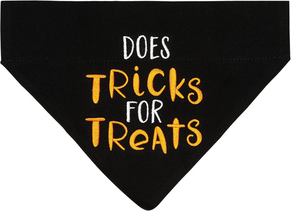 Pearhead Trick or Treat Bandana, Fall Holiday Dog Apparel, Halloween Costume, Slip On Collar Accessories, Small/Medium