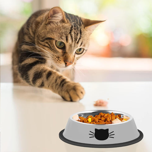 2 Pcs Non-Slip Stainless Steel Small Cat Food Bowls, Unbreakable 7 Oz with Removable Rubber Base