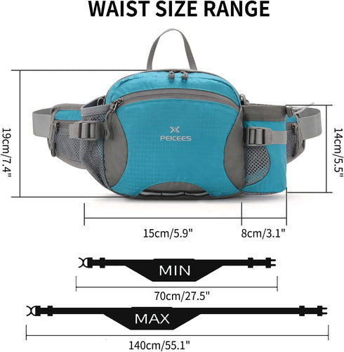 Peicees Large Hiking Fanny Pack Waist Bag for Men Women Water Resistant with Bottle Holder (Bottle Not Included)