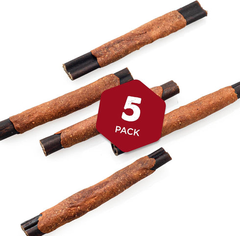 Best Bully Sticks All Natural Dog Chews - 6 Inch Chicken Wrapped Beef Collagen Sticks - 5 Pack, USA Baked & Packed