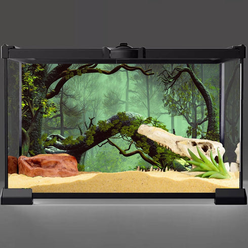 AWERT 72x18 inches Foggy Forest Terrarium Background, Stone Green Tree Tropical Reptile Habitat Background, Durable