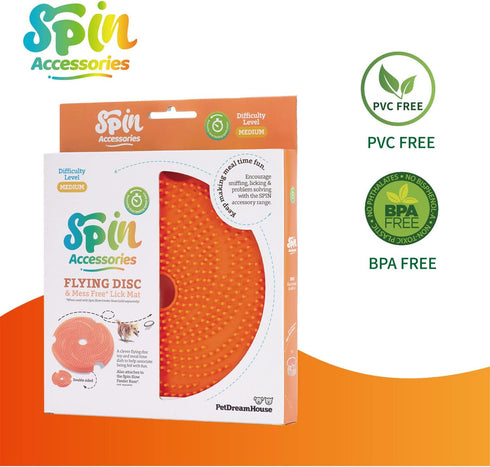 PetDreamHouse Interactive Spin Slow Dog Bowl - Dual-Sided Lick Mat Insert in Orange