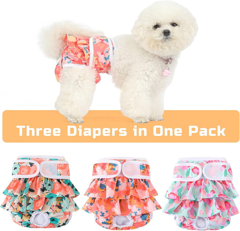 3 Pack Washable Dog Diapers Female Reusable Highly Absorbent Doggie Diaper, Flexible Doggy Diaper Female Durable