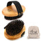 Bamboo Grooming Palm-Held Brush for Pets, Boar Bristles & Elastic Band for Dog Cat Shower and Massage