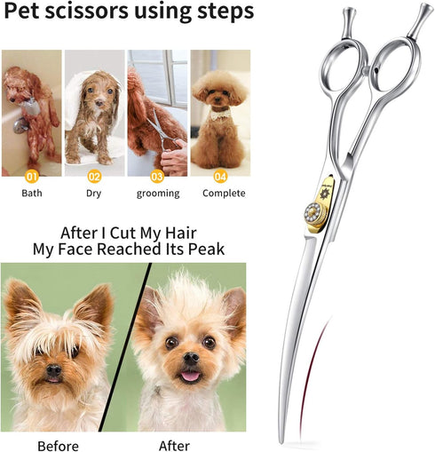 Dream Reach Professional Dog Grooming Scissors Kit, JP-440C Stainless Steel, Straight, Curved, Thinning/Blending Shears