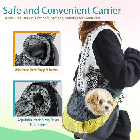 Small Dog & Cat Sling Carrier Bag, Breathable Mesh Hand-Free Satchel with Adjustable Strap for Outdoor Travel (Blue,