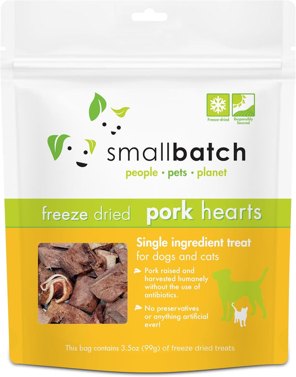 smallbatch Pets Premium Freeze-Dried Pork Heart Treats for Dogs and Cats, 3.5 oz, Made in The USA