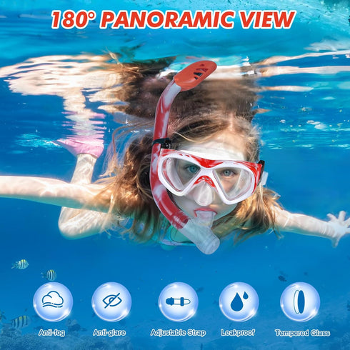 Kids Snorkel Set, Children Anti-Fog Diving Mask Swimming Goggles Dry Top Snorkel Equipment Snorkeling Packages Swimming Gear for Youth Boys Girls Age 5-10 by KUYOU