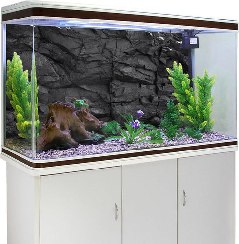 AWERT 30x18 inches Black Rock Stone Aquarium Background Vinyl for Fish Tank and Rocky Terrarium